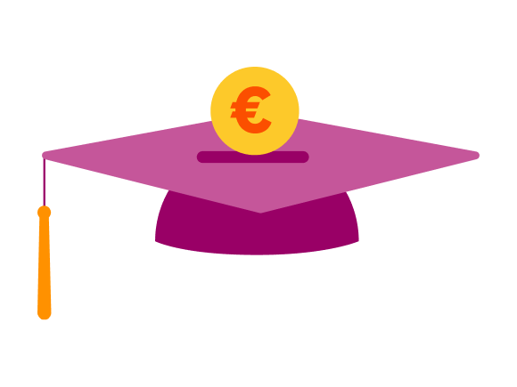 Universitātes absolventa cepure ar naudu, kas krīt tajā iekšā